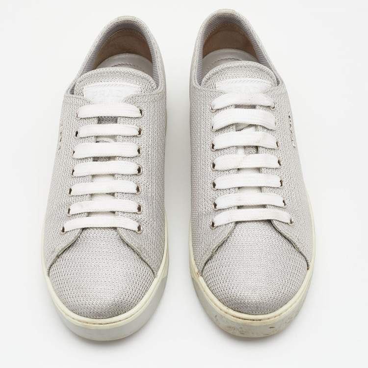 Pre Owned Prada Sport Silver Fabric Low Top Sneakers Size 39