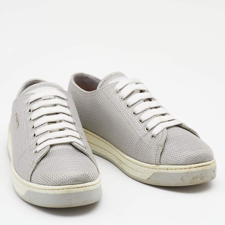 Pre Owned Prada Sport Silver Fabric Low Top Sneakers Size 39