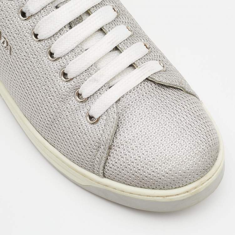 Pre Owned Prada Sport Silver Fabric Low Top Sneakers Size 39