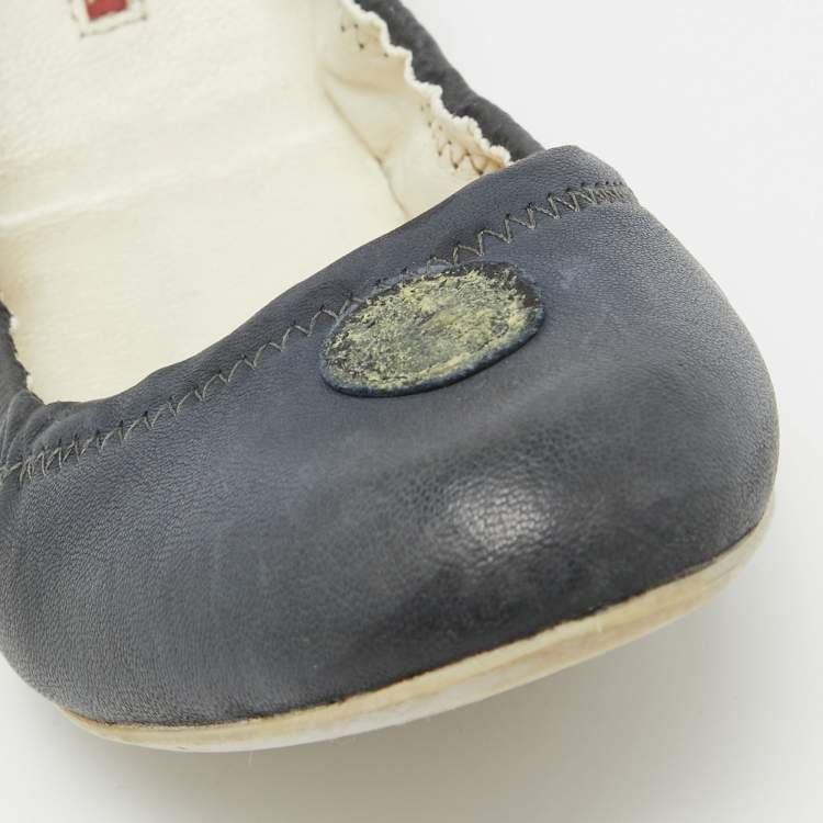 Pre Owned Prada Navy Blue Leather Scrunch Ballet Flats Size 38.5