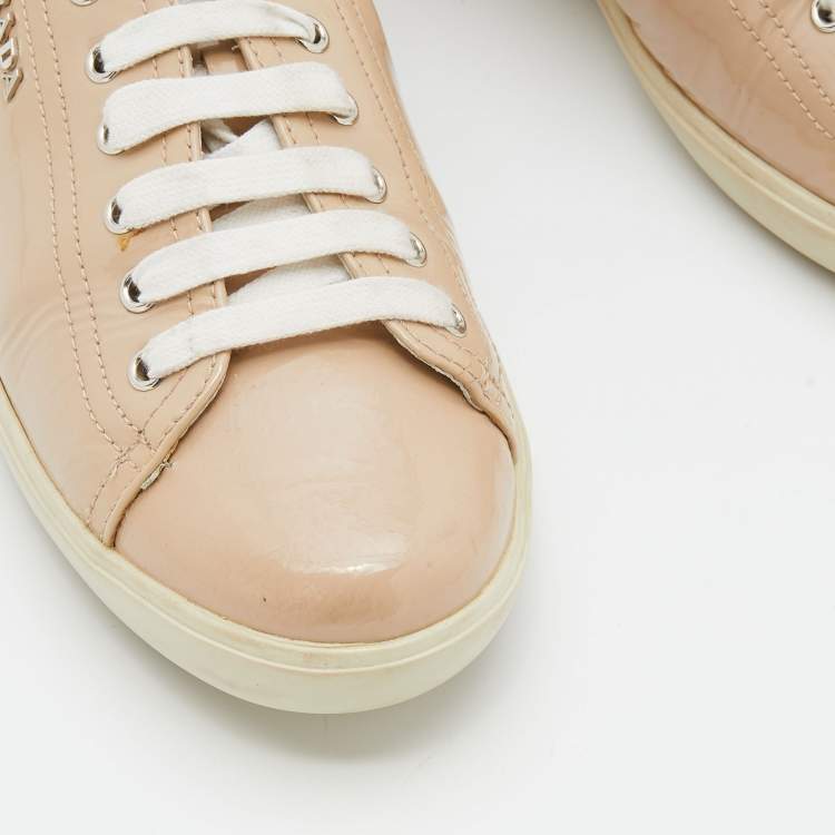 Pre Owned Prada Sport Light Beige Patent Leather Low Top Sneakers Size 40