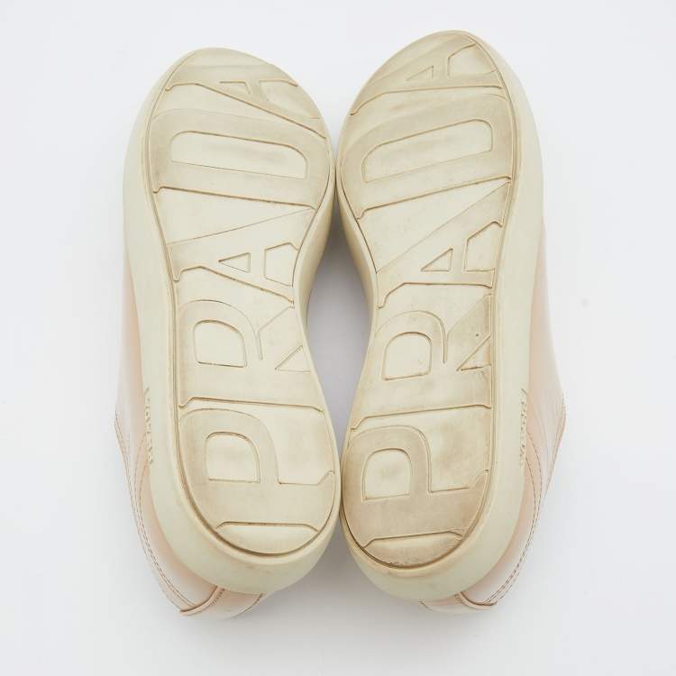 Pre Owned Prada Sport Light Beige Patent Leather Low Top Sneakers Size 40