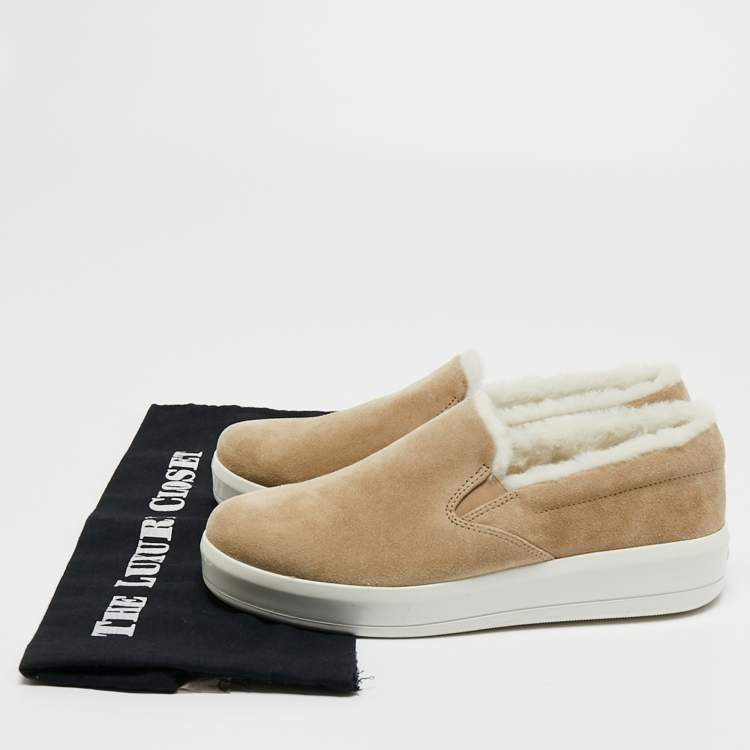 Pre Owned Prada Sport Beige/White Suede and Shearling slip-on Sneakers Size 37