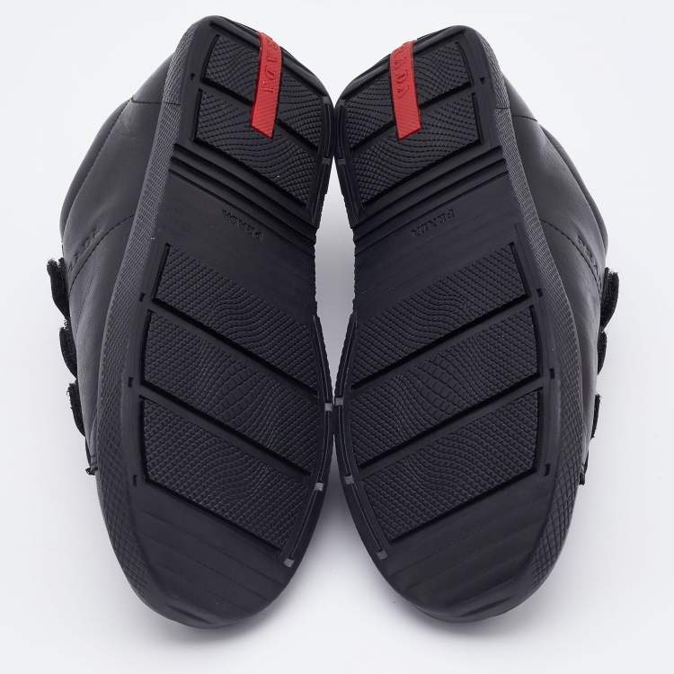 Pre Owned Prada Sport Black Leather Velcro Low Top Sneakers Size 35
