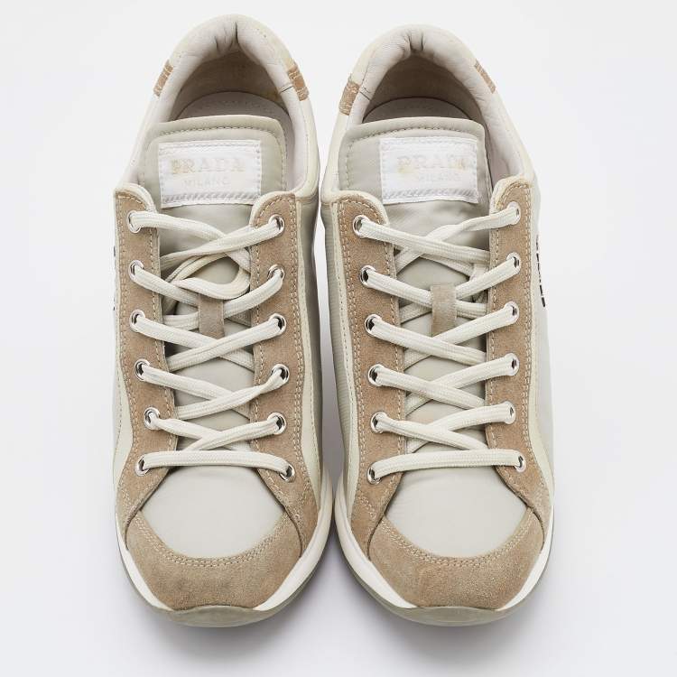 Pre Owned Prada Sport Tricolor Nylon and Suede Wedge Sneakers Size 38