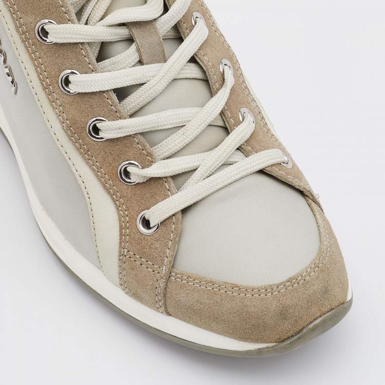 Pre Owned Prada Sport Tricolor Nylon and Suede Wedge Sneakers Size 38