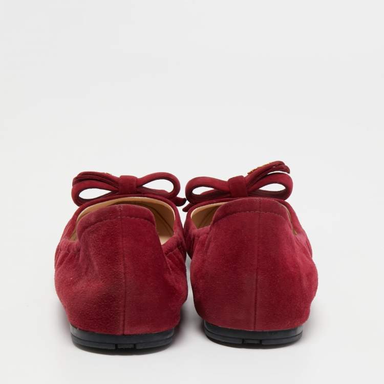 Pre Owned Prada Sport Red Suede Bow Ballet Flats Size 39