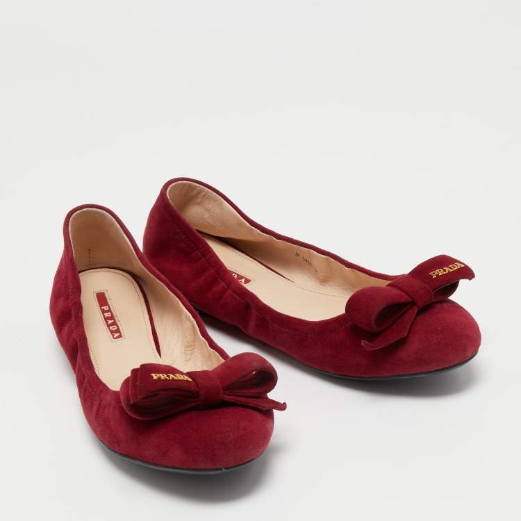 Pre Owned Prada Sport Red Suede Bow Ballet Flats Size 39