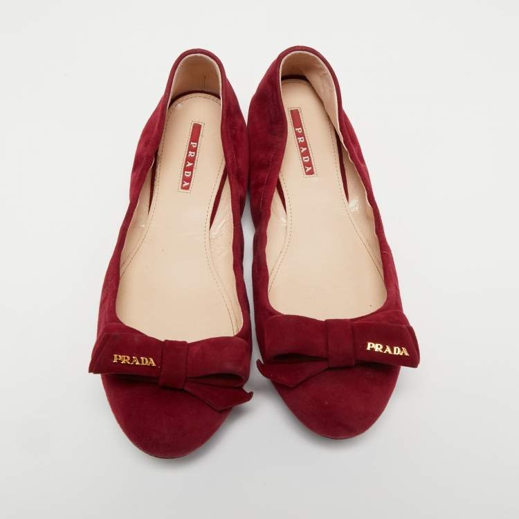 Pre Owned Prada Sport Red Suede Bow Ballet Flats Size 39