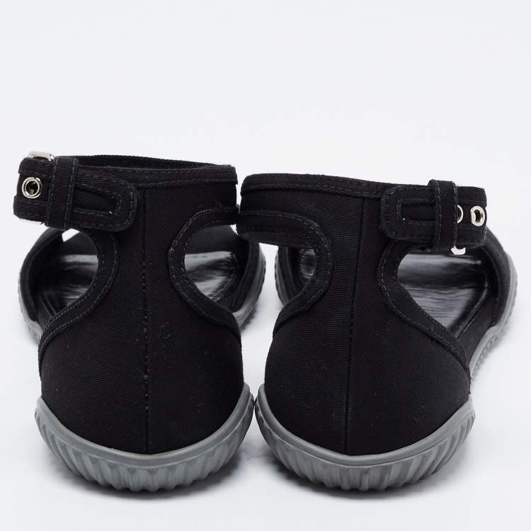 Pre Owned Prada Sport Black Canvas Ankle Strap Flats Size 39.5