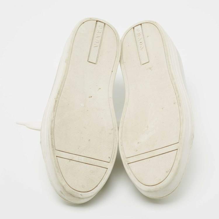 Pre Owned Prada Sport Metallic Silver Leather Low Top Sneakers Size 38.5