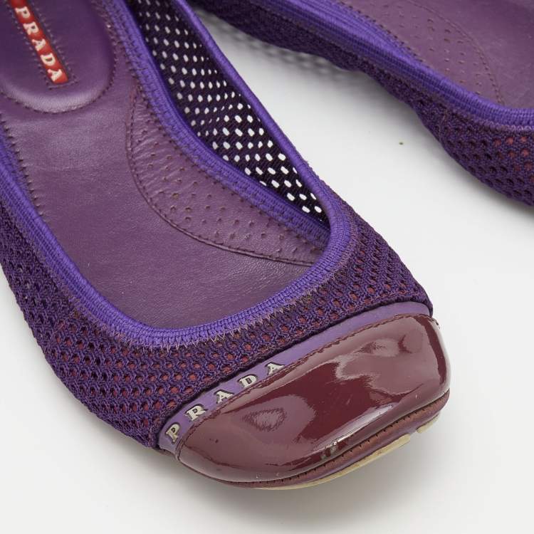 Pre Owned Prada Sport Purple/Brown Mesh and Patent Leather Ballet Flats Size 37