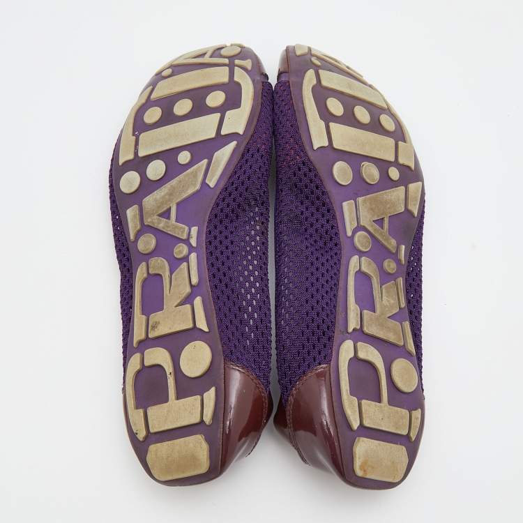 Pre Owned Prada Sport Purple/Brown Mesh and Patent Leather Ballet Flats Size 37