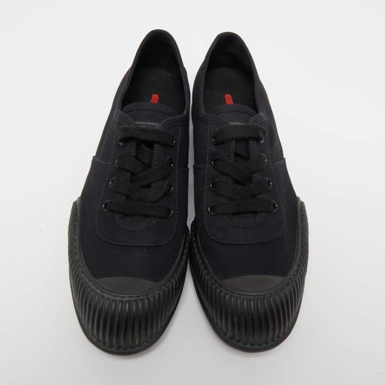 Pre Owned Prada Sport Black Canvas and Rubber Low Top Sneakers Size 37.5