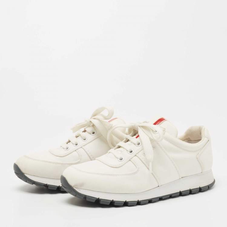 Pre Owned Prada Sport Off White Canvas Low Top Sneakers Size 36.5