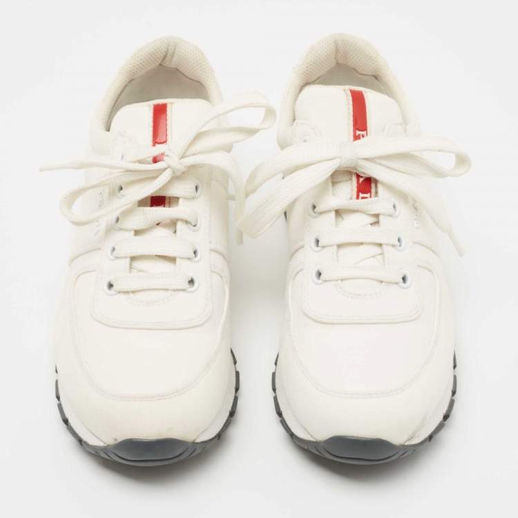 Pre Owned Prada Sport Off White Canvas Low Top Sneakers Size 36.5