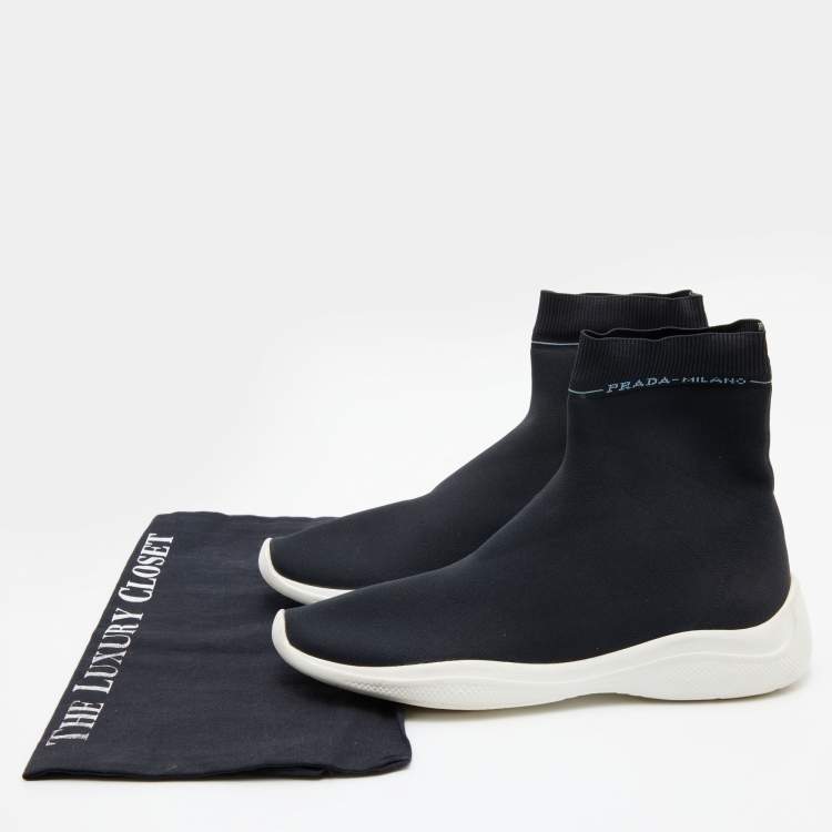 Pre Owned Prada Sport Black Stretch Knit Slip On Sneakers Size 38