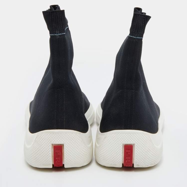Pre Owned Prada Sport Black Stretch Knit Slip On Sneakers Size 38