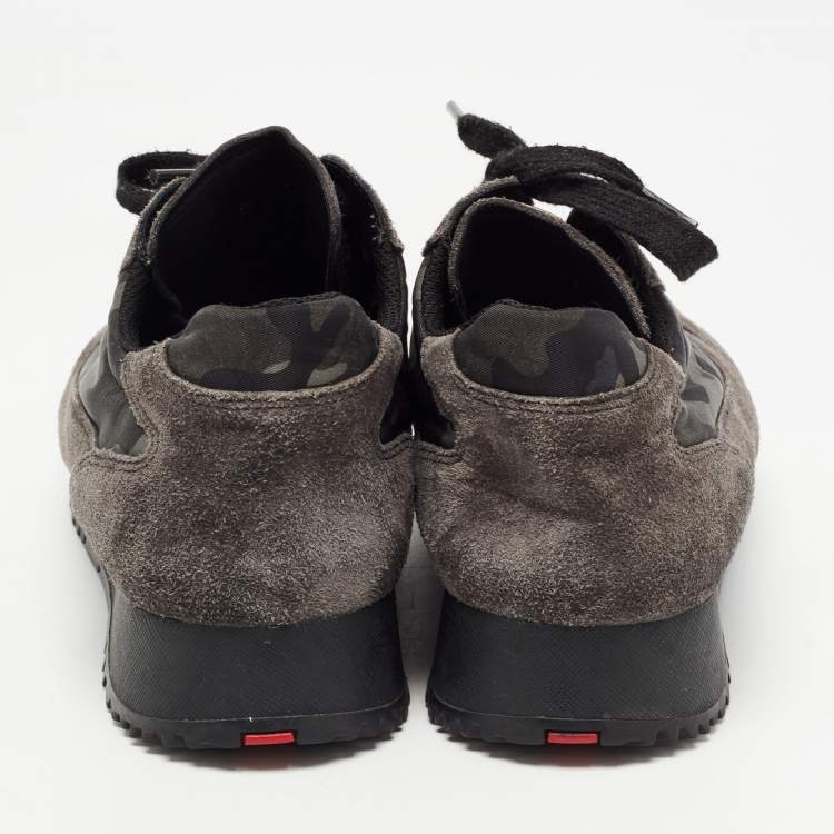 Pre Owned Prada Sport Grey Suede and Camouflage Print Nylon Low Top Sneakers Size 37.5
