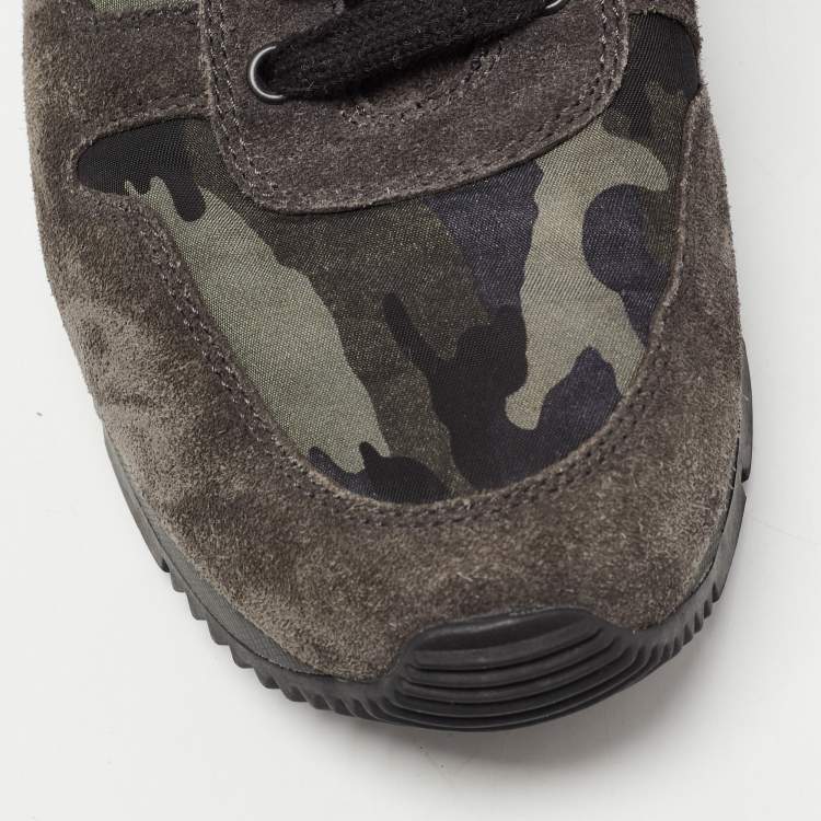 Pre Owned Prada Sport Grey Suede and Camouflage Print Nylon Low Top Sneakers Size 37.5