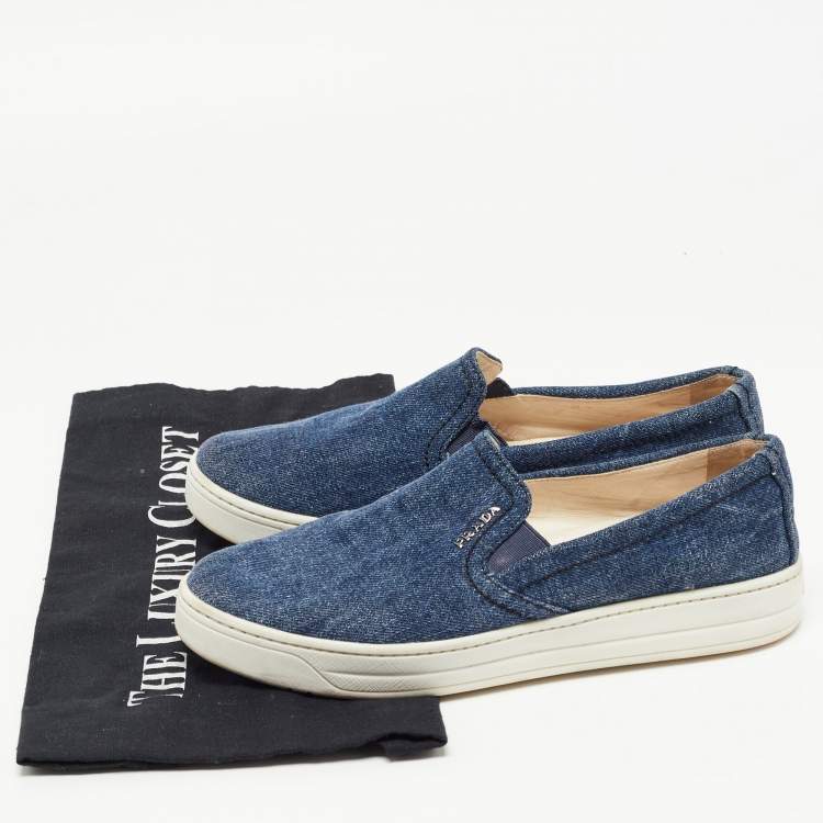 Pre Owned Prada Sport Blue Denim Slip On Sneakers Size 36.5