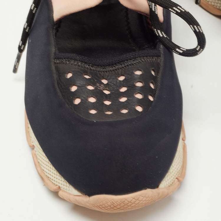 Pre Owned Prada Sport Black/Pink Leather and Neoprene Cut Out Low Top Sneakers Size 39