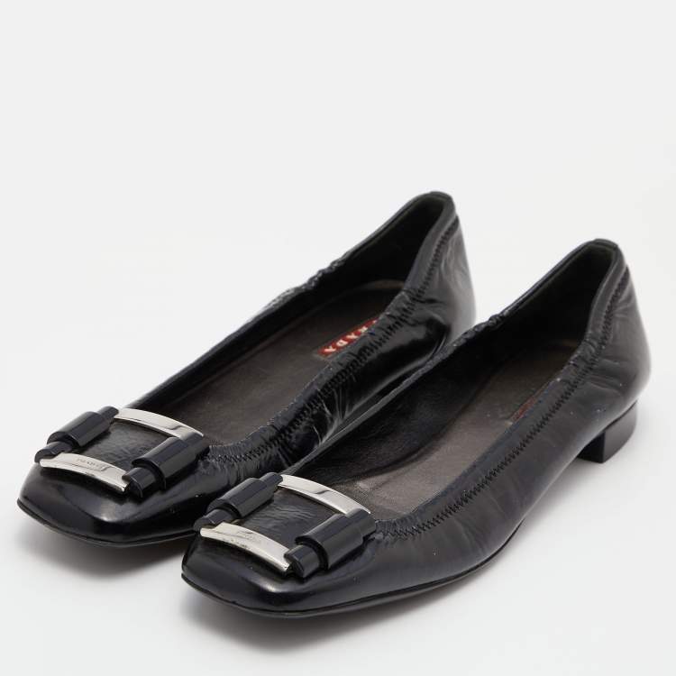 Prada Sport Black Patent Leather Buckle Detail Ballet Flats