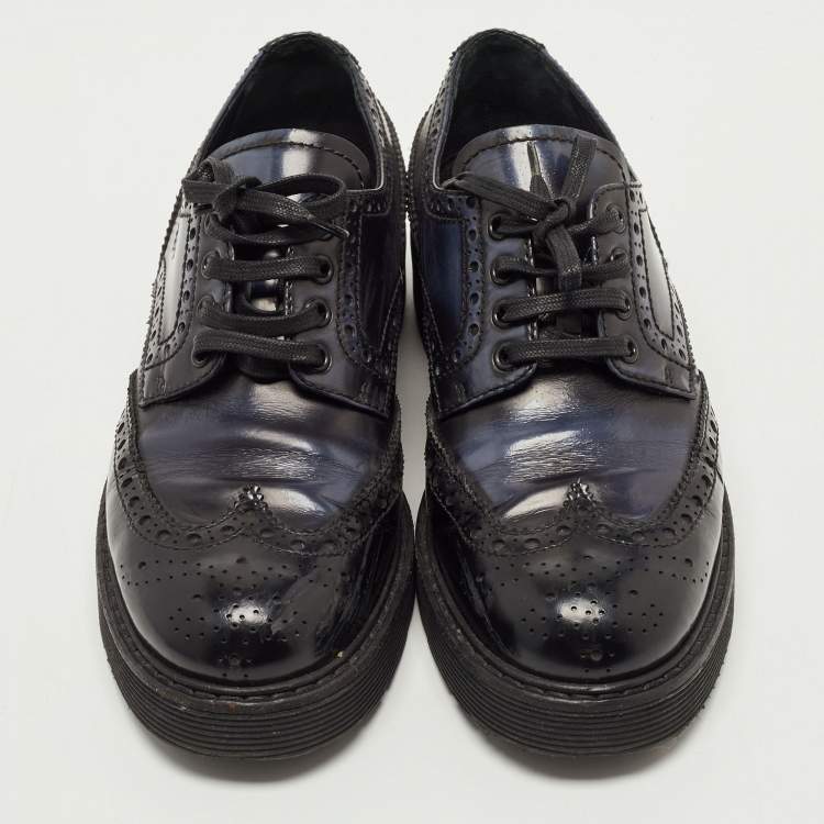 Pre Owned Prada Sport Black/Blue Leather Brogue Derby Size 37.5