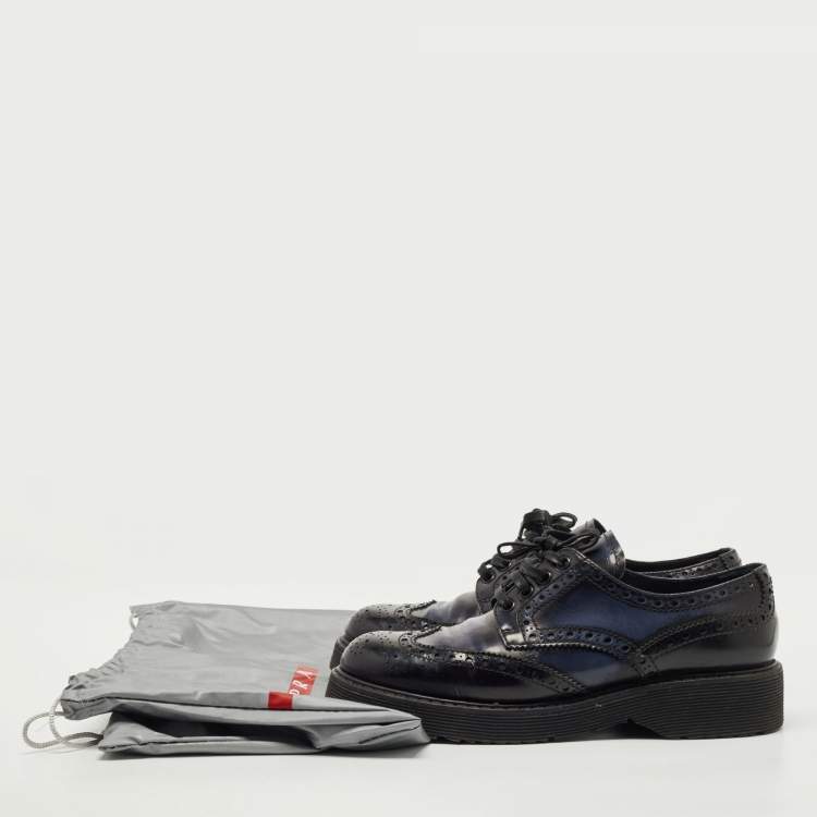 Pre Owned Prada Sport Black/Blue Leather Brogue Derby Size 37.5
