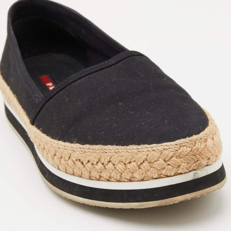 Pre Owned Prada Sport Black Canvas Espadrille Loafers Size 38.5