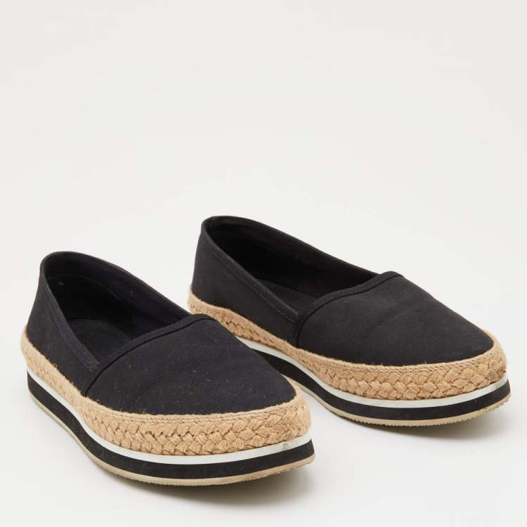 Pre Owned Prada Sport Black Canvas Espadrille Loafers Size 38.5
