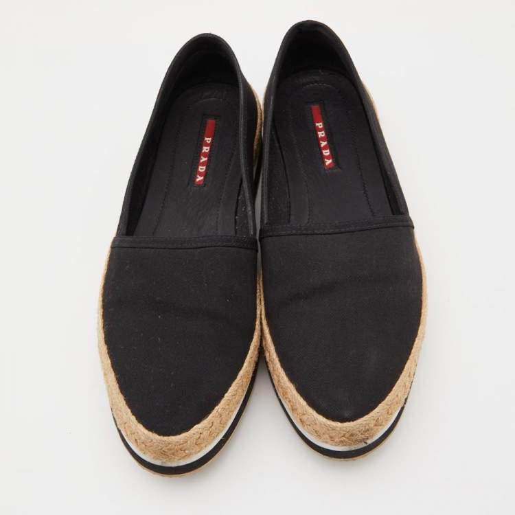 Pre Owned Prada Sport Black Canvas Espadrille Loafers Size 38.5