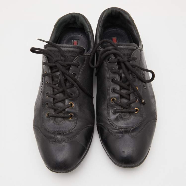 Pre Owned Prada Sport Black Leather Low Top Sneakers Size 41