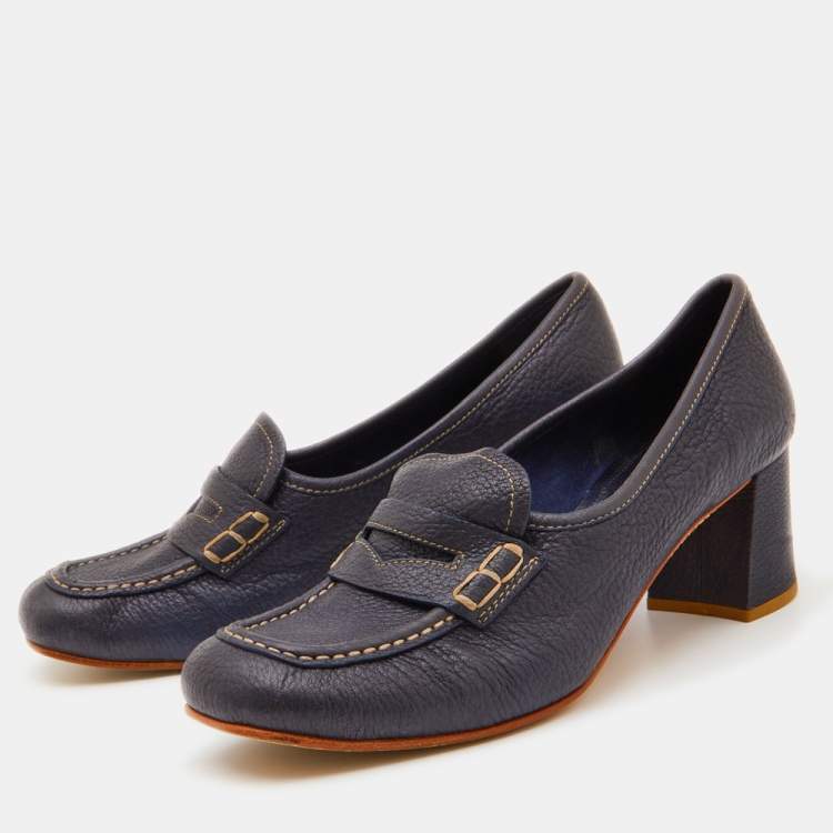 Pre Owned Prada Sport Navy Blue Leather Loafer Pumps Size 39