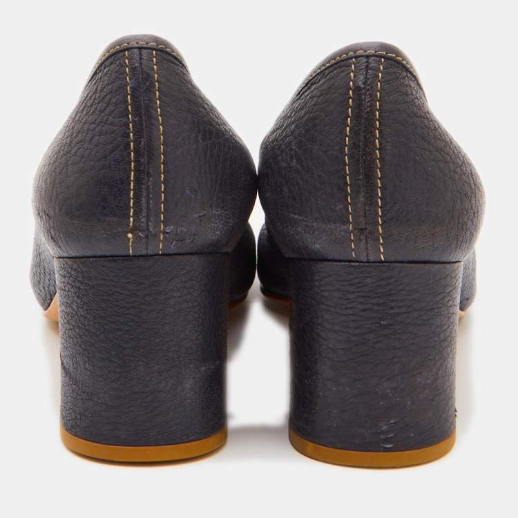 Pre Owned Prada Sport Navy Blue Leather Loafer Pumps Size 39