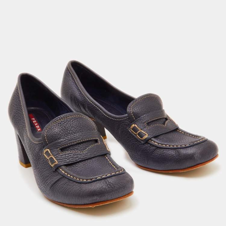Pre Owned Prada Sport Navy Blue Leather Loafer Pumps Size 39