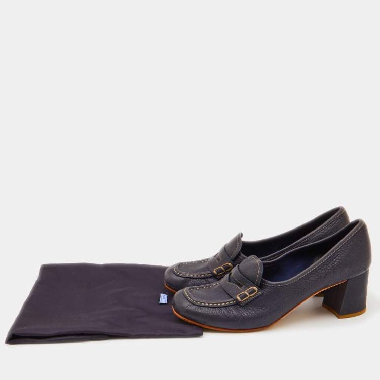 Pre Owned Prada Sport Navy Blue Leather Loafer Pumps Size 39