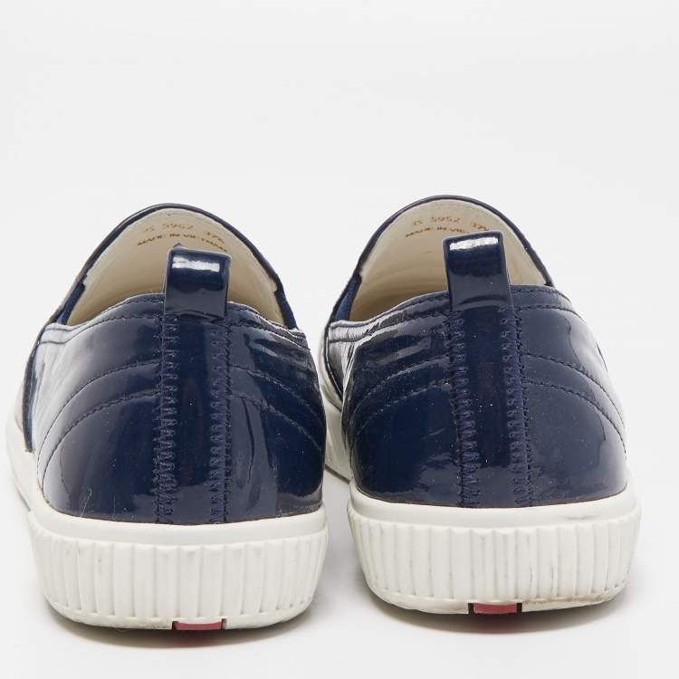 Pre Owned Prada Sport Navy Blue Patent Leather Slip-On Sneakers Size 37.5