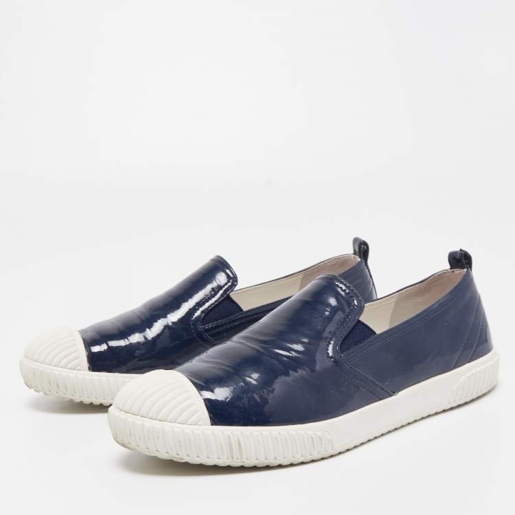 Pre Owned Prada Sport Navy Blue Patent Leather Slip-On Sneakers Size 37.5