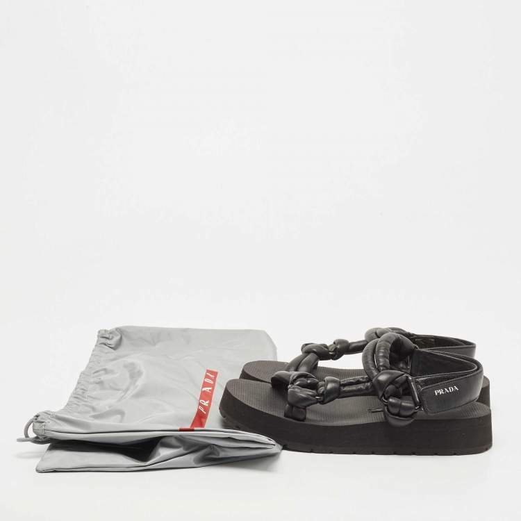 Pre Owned Prada Sport Black Leather Padded Platform Sandals Size 37