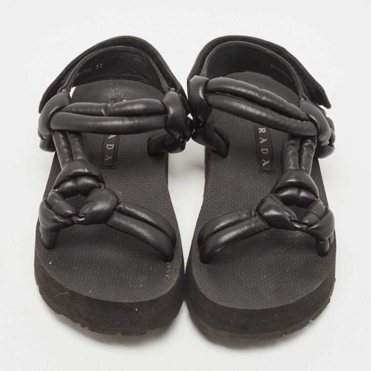 Pre Owned Prada Sport Black Leather Padded Platform Sandals Size 37