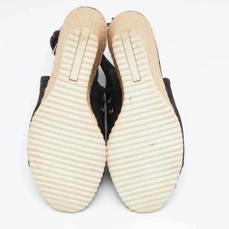 Pre Owned Prada Sport Black Canvas Espadrille Wedge Slingback Sandals Size 38.5