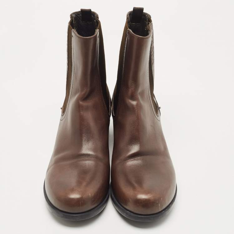 Pre Owned Prada Sport Brown Leather Ankle Boots Size 38