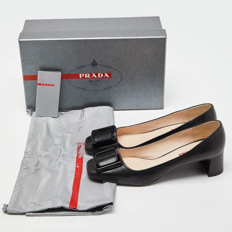 Pre Owned Prada Sport Black Leather Block Heel Pumps Size 39