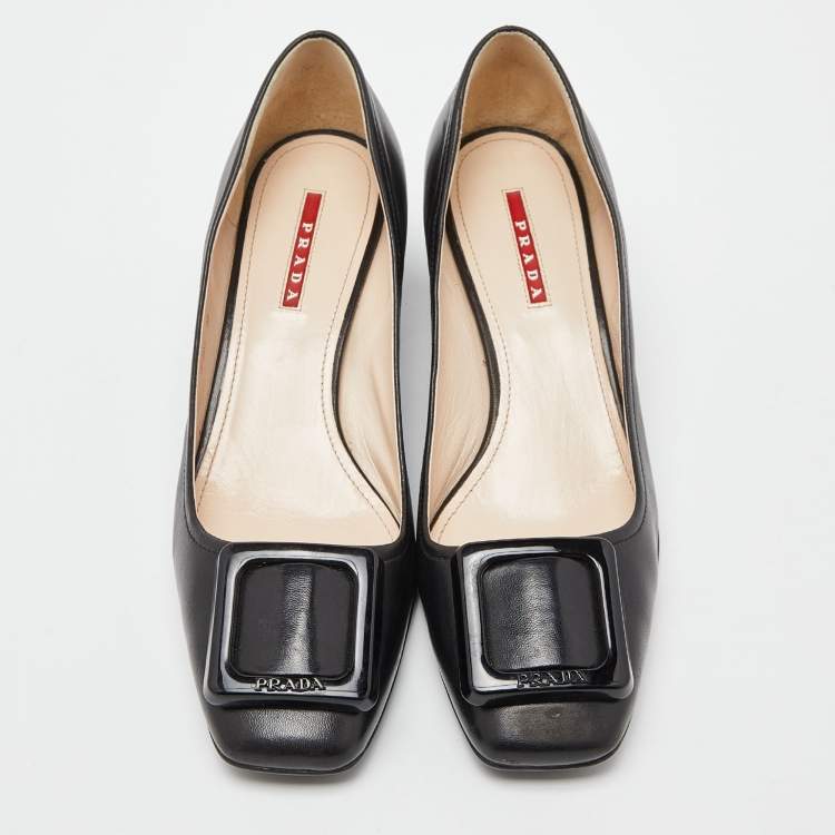 Pre Owned Prada Sport Black Leather Block Heel Pumps Size 39