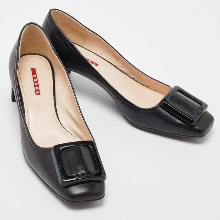 Pre Owned Prada Sport Black Leather Block Heel Pumps Size 39