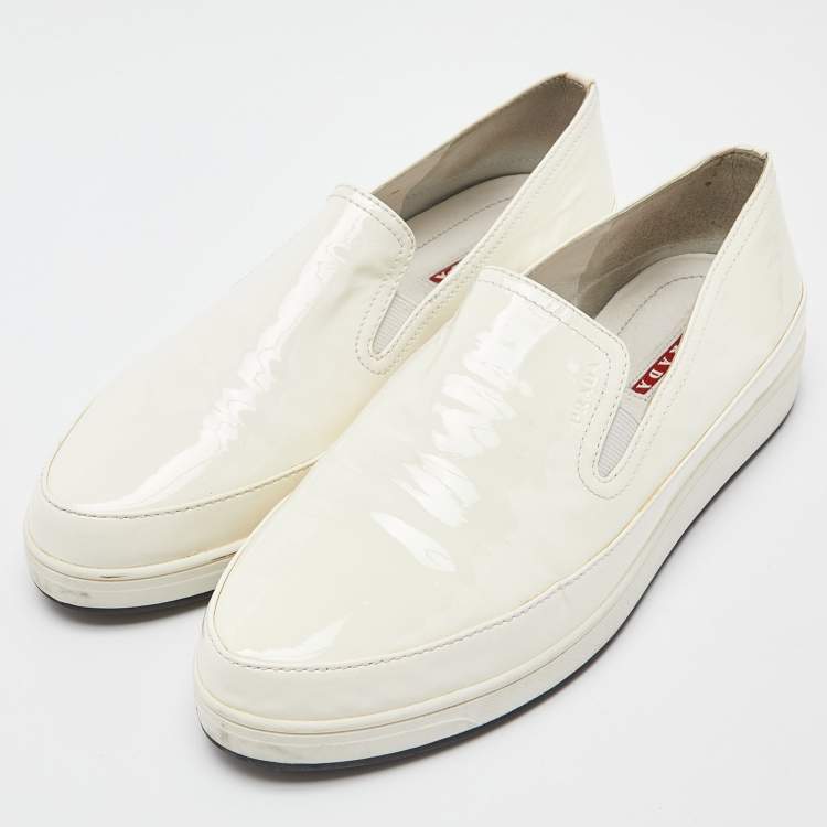 Pre Owned Prada Sport Off White Patent Leather Slip On Sneakers Size 39