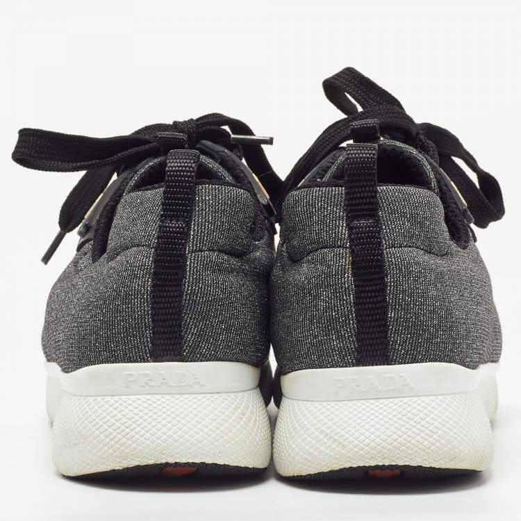 Pre Owned Prada Sport Two Tone Lurex Fabric Low Top Sneakers Size 39