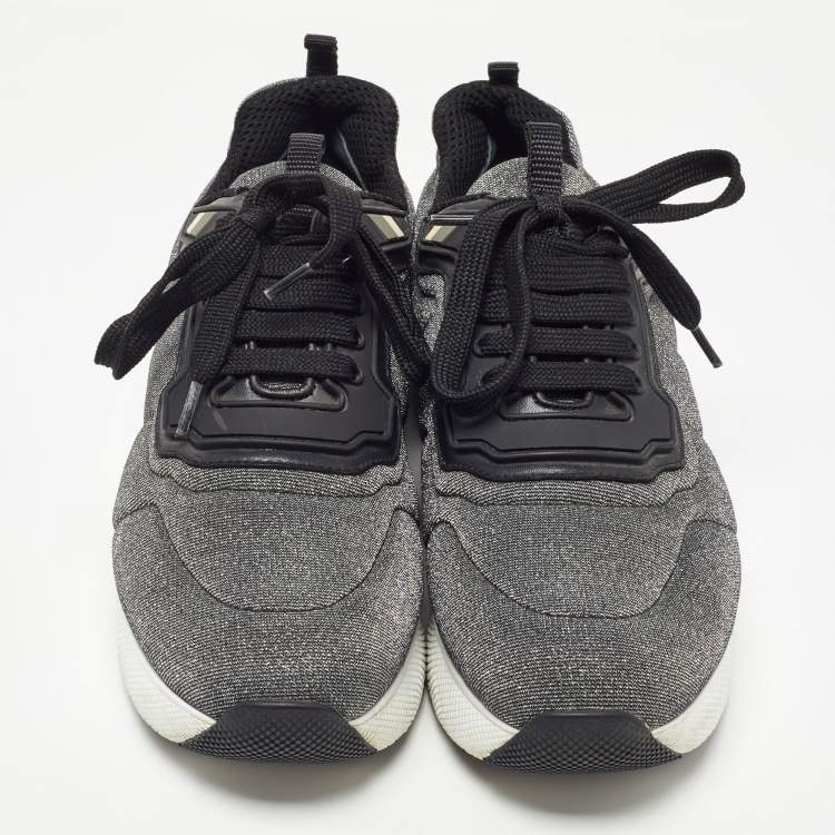 Pre Owned Prada Sport Two Tone Lurex Fabric Low Top Sneakers Size 39