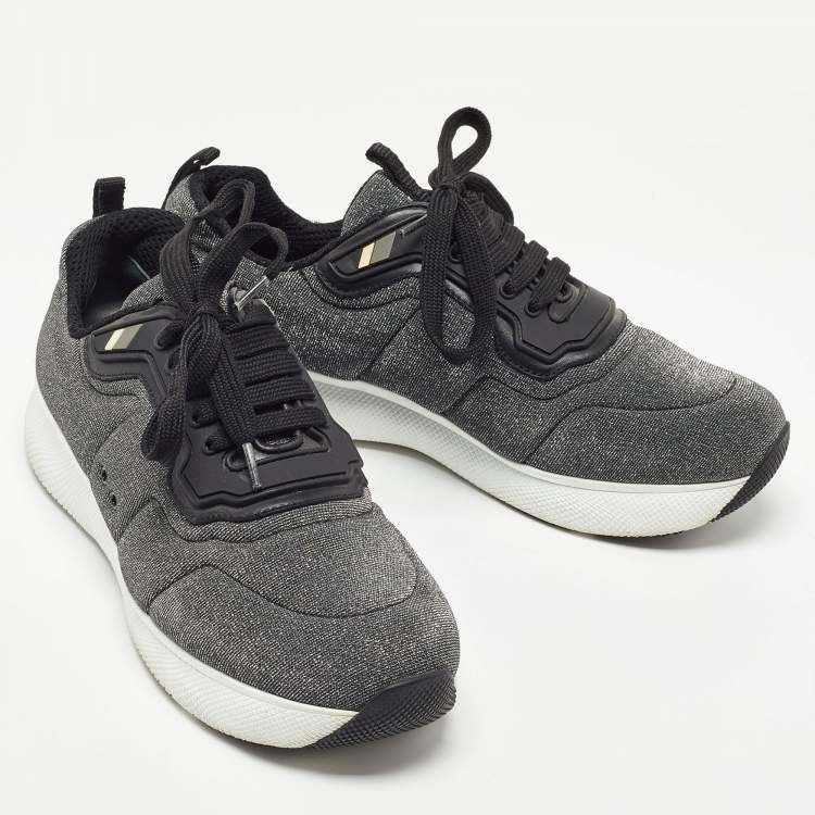 Pre Owned Prada Sport Two Tone Lurex Fabric Low Top Sneakers Size 39